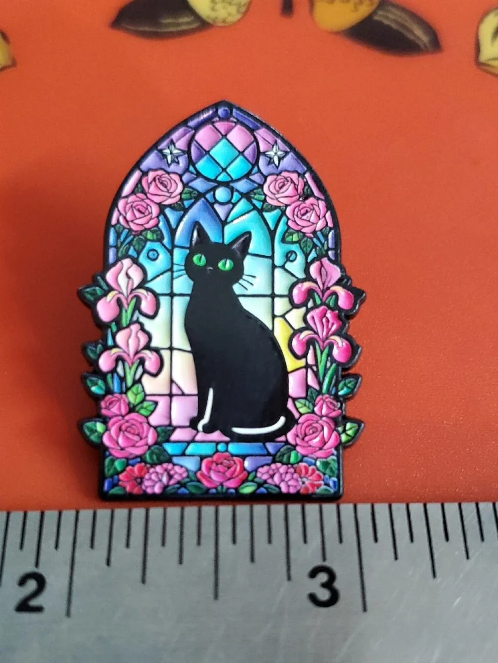 Black Cat Stained Glass Enamel Pin – Pink & Blue